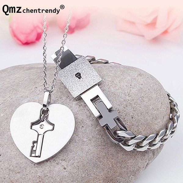 earrings & necklace a pair lover's couples stainless steel heart key pendants necklaces concentric lock bracelets bangle for women men, Silver
earrings & necklace a pair lover's couples stainless steel heart key pendants necklaces concentric lock bracelets bangle for women men, Silver