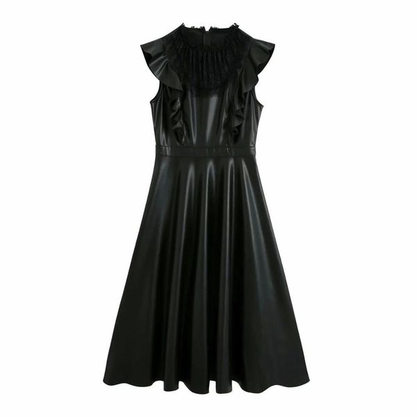 women dress faux leather lace-neck midi side ruffles sleeveless elegant femme robe ropa mujer vestidos 210420, Black;gray
women dress faux leather lace-neck midi side ruffles sleeveless elegant femme robe ropa mujer vestidos 210420, Black;gray