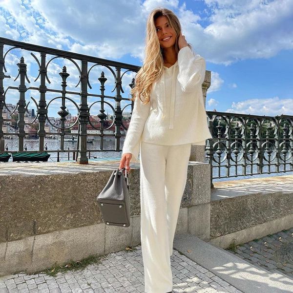 women's two piece pants trendy knitted pieces sets solid hooded long sleeves loose pullover elastic wide leg autumn winter 2021, White
women's two piece pants trendy knitted pieces sets solid hooded long sleeves loose pullover elastic wide leg autumn winter 2021, White