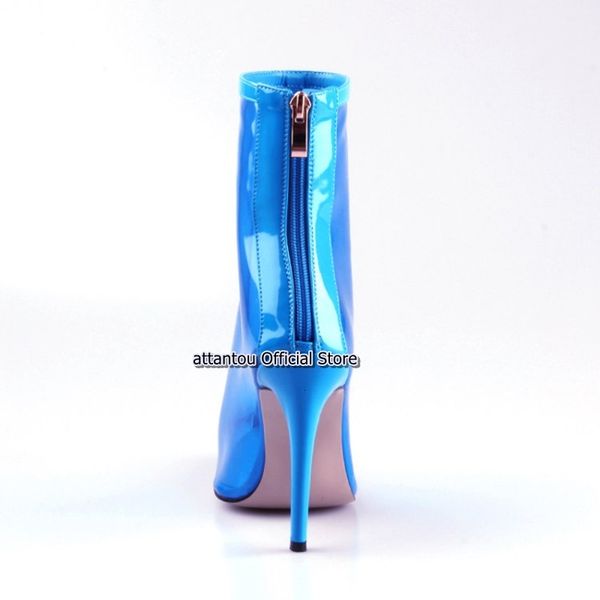 boot mode transpatent for leather thin heels high ankle woman pointed to toe return blue zipper green short boots plus size 43, Black
boot mode transpatent for leather thin heels high ankle woman pointed to toe return blue zipper green short boots plus size 43, Black