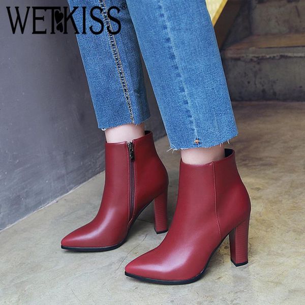 boots wetkiss winter high heels women ankle pointed toe pu short plush footwear zip female boot shoes 2021 plus size 32-43, Black 
boots wetkiss winter high heels women ankle pointed toe pu short plush footwear zip female boot shoes 2021 plus size 32-43, Black