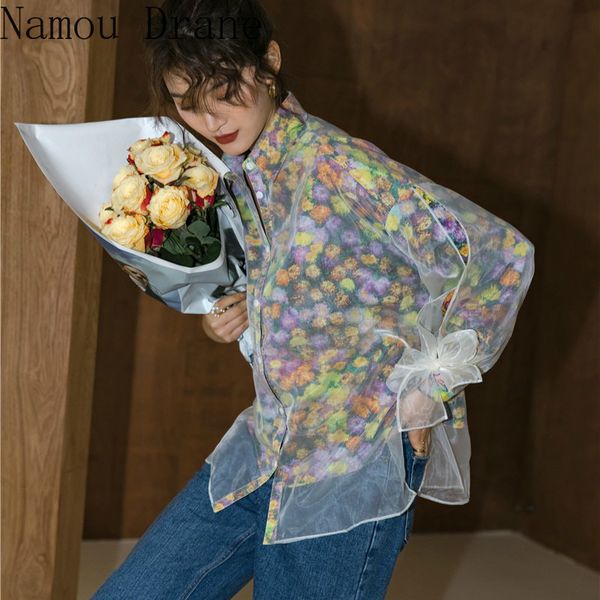 women's suits & blazers oil painting mesh blouse long sleeve button up shirt floral sheer designer female fashion 2021, White;black
women's suits & blazers oil painting mesh blouse long sleeve button up shirt floral sheer designer female fashion 2021, White;black