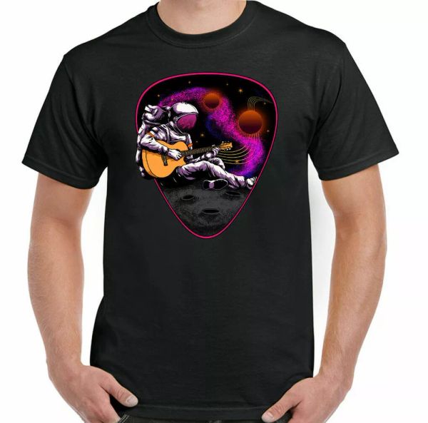 guitar t-shirt space plectrum man fun acoustic guitarist, White;black