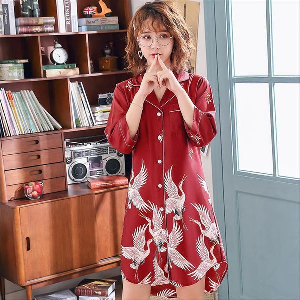 crane printed night shirts nightdress womens sleepwears nightgowns sleeping shirt sleepshirts satin sleepwear, Black;red
crane printed night shirts nightdress womens sleepwears nightgowns sleeping shirt sleepshirts satin sleepwear, Black;red