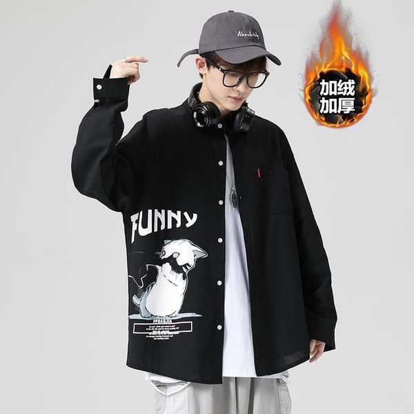 men's casual shirts hfyf 2021 winter style shadowless wall cat print plus size velvet padded shirt, White;black
men's casual shirts hfyf 2021 winter style shadowless wall cat print plus size velvet padded shirt, White;black