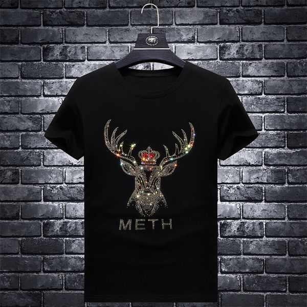 fashion t shirt 2021 summer drill men's brand elk short sleeve casual large base shirt, White;black
fashion t shirt 2021 summer drill men's brand elk short sleeve casual large base shirt, White;black