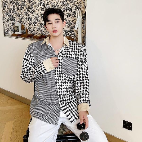 men's casual shirts south korea 2021 spring and autumn fashion trend shirt loose stitching lattice long-sleeved men clothing, White;black
men's casual shirts south korea 2021 spring and autumn fashion trend shirt loose stitching lattice long-sleeved men clothing, White;black