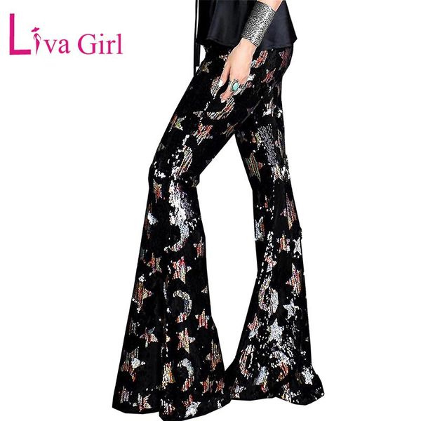 women's pants & capris liva girl shining stars and moons sequin women flare female elastic high waist flares glitter bell bottoms trous, Black;white
women's pants & capris liva girl shining stars and moons sequin women flare female elastic high waist flares glitter bell bottoms trous, Black;white