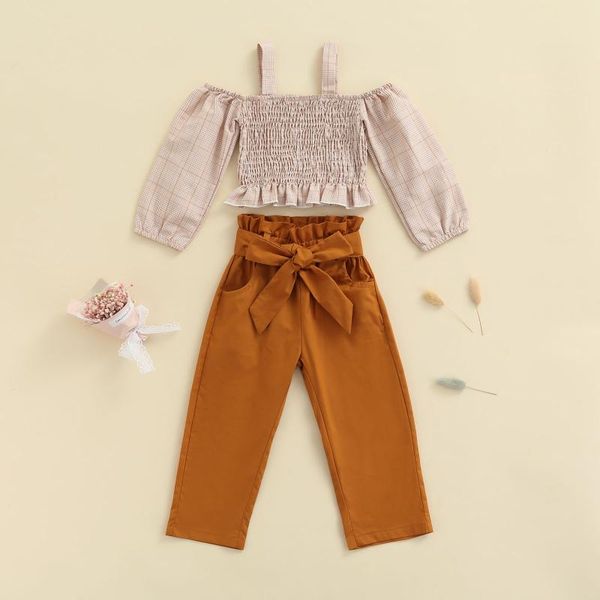 clothing sets 2-6years girls casual three-piece clothes set, plaid printed pattern off-the-shoulder solid color trousers and waistband, White
clothing sets 2-6years girls casual three-piece clothes set, plaid printed pattern off-the-shoulder solid color trousers and waistband, White