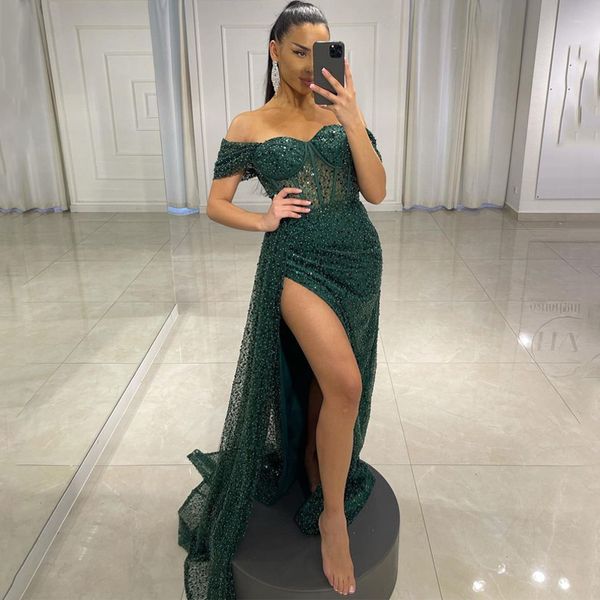 off shoulder sequined mermaid evening dresses with beaded high split fomal prom party gowns plus size, Black;red
off shoulder sequined mermaid evening dresses with beaded high split fomal prom party gowns plus size, Black;red