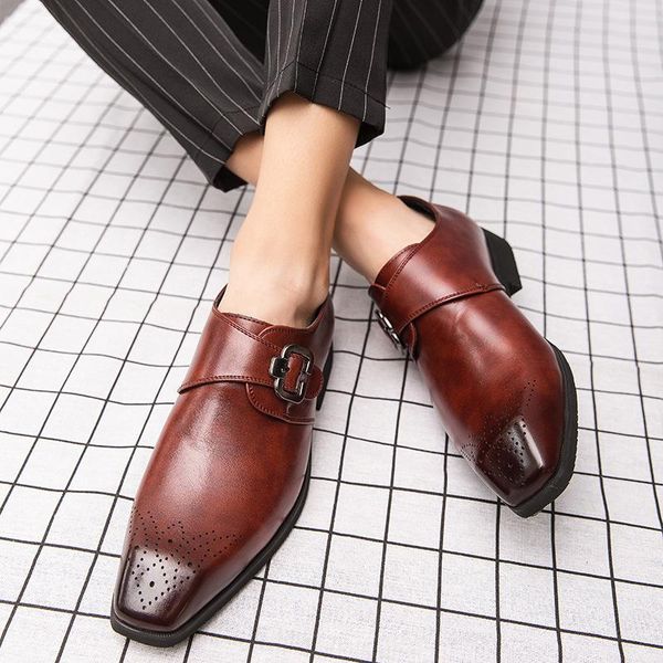 british style simple solid color men square head leather shoes fashion business banquet drop fulfillment dress, Black 
british style simple solid color men square head leather shoes fashion business banquet drop fulfillment dress, Black