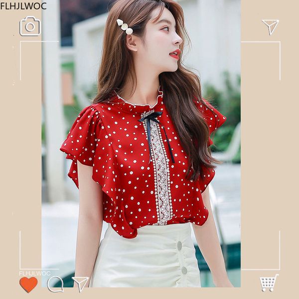 women's blouses & shirts polka dot summer cute sweet girls stand collar vintage butterfly sleeve ruffled bow tie blouse women blusas v, White
women's blouses & shirts polka dot summer cute sweet girls stand collar vintage butterfly sleeve ruffled bow tie blouse women blusas v, White