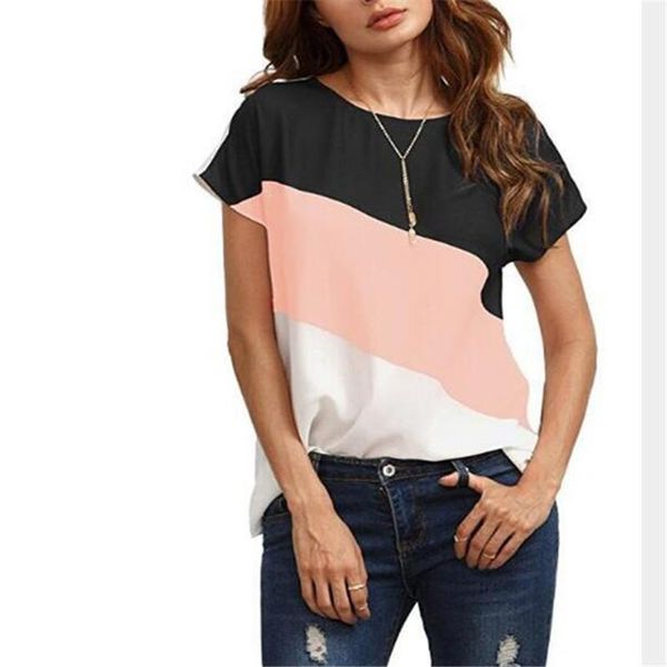 women's blouses & shirts short sleeve chiffon women three-color stitching color matching shirt elegant woman's, White
women's blouses & shirts short sleeve chiffon women three-color stitching color matching shirt elegant woman's, White