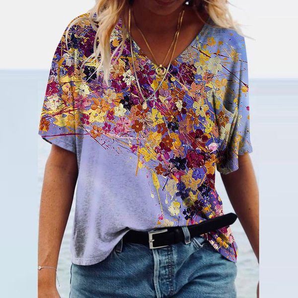 women's t-shirt harajuku shirts summer florak printed short sleeve v-neck casual tee patchwork retro femme, White
women's t-shirt harajuku shirts summer florak printed short sleeve v-neck casual tee patchwork retro femme, White