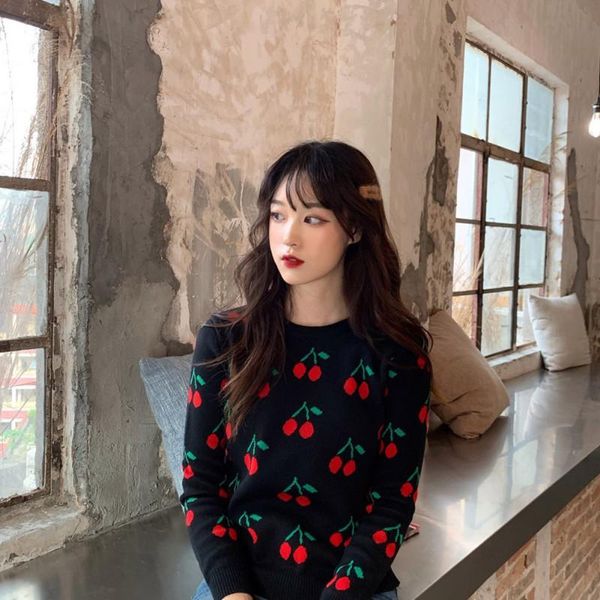 women's sweaters women loose sweater ladies lovely cherry embroidered long-sleeve round neck girls korean style sweet pullover, White;black
women's sweaters women loose sweater ladies lovely cherry embroidered long-sleeve round neck girls korean style sweet pullover, White;black