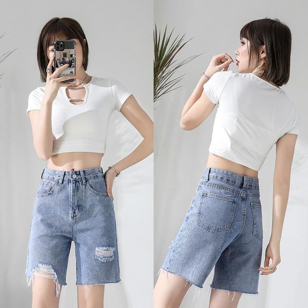 women's jeans fashion summer woman high waist female ripped five-point denim shorts short, Blue
women's jeans fashion summer woman high waist female ripped five-point denim shorts short, Blue