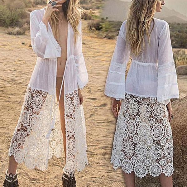 sell summer women beach cover up bathing suit pareo sunscreen tunic holiday loose white lace cool stitching women's swimwear, White;black
sell summer women beach cover up bathing suit pareo sunscreen tunic holiday loose white lace cool stitching women's swimwear, White;black