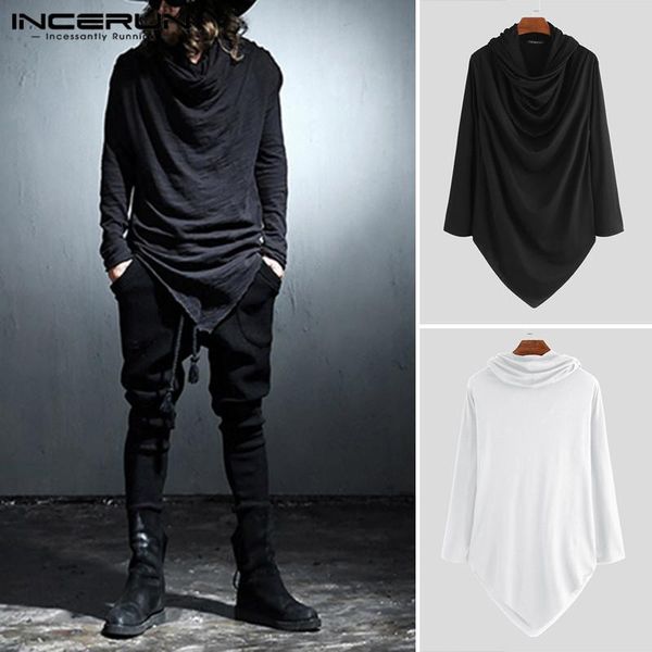 men's casual shirts incerun fashion men punk shirt solid color streetwear hooded long sleeve irregular tees chic stylish s-5xl, White;black
men's casual shirts incerun fashion men punk shirt solid color streetwear hooded long sleeve irregular tees chic stylish s-5xl, White;black