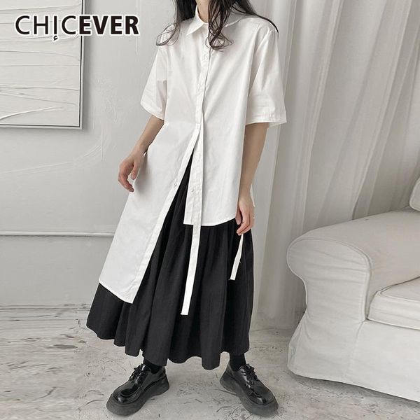 women's blouses & shirts chicever straight black shirt for women lapel collar short sleeve asymmetrical irregular hem solid females 202, White
women's blouses & shirts chicever straight black shirt for women lapel collar short sleeve asymmetrical irregular hem solid females 202, White
