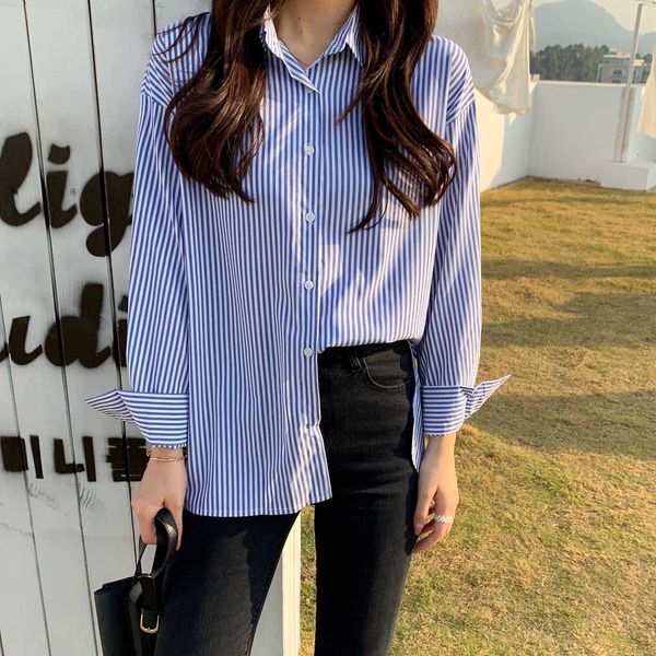 women's knits & tees spring cotton blouses chic long sleeve striped and shirt blusas roupa feminina s3xu, White
women's knits & tees spring cotton blouses chic long sleeve striped and shirt blusas roupa feminina s3xu, White