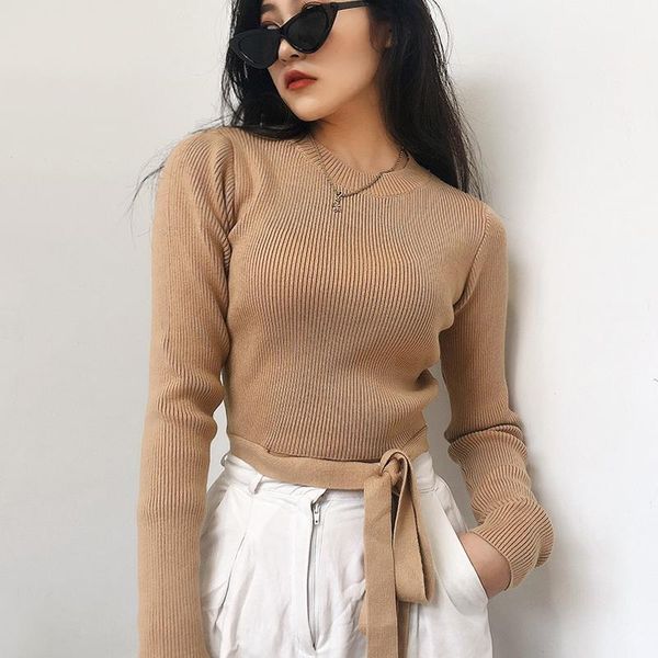 women crew neck ribbed crop jumper with tie waist rib knit pullover women's sweaters, White;black
women crew neck ribbed crop jumper with tie waist rib knit pullover women's sweaters, White;black