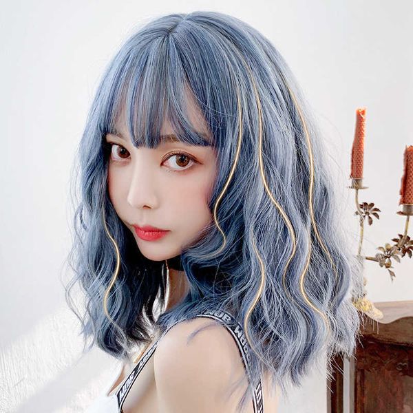wig women's short net red natural head bubble face blue medium long curly hair, Black
wig women's short net red natural head bubble face blue medium long curly hair, Black
