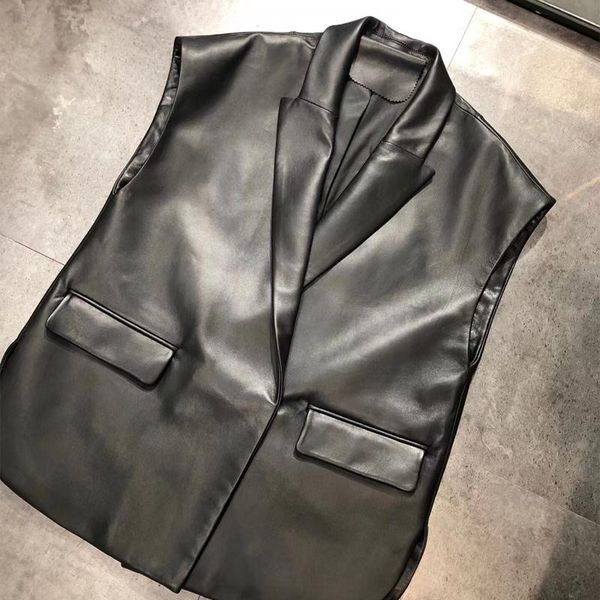 women's leather & faux real gilet ladies oversize genuine sheepskin vest, Black
women's leather & faux real gilet ladies oversize genuine sheepskin vest, Black