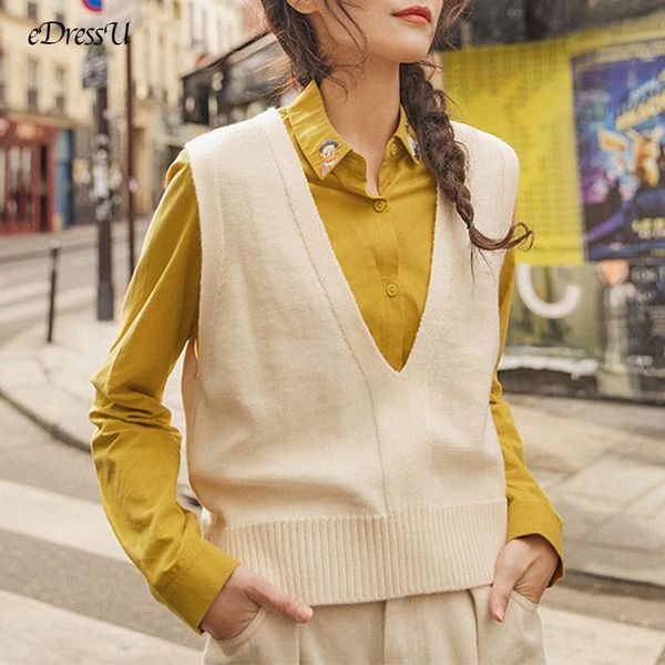 women's vests edressu knit vest woman loose waistcoat sleeveless sweater v-neck preppy style lady fashion elegant daily casual wear sm, Black;white
women's vests edressu knit vest woman loose waistcoat sleeveless sweater v-neck preppy style lady fashion elegant daily casual wear sm, Black;white