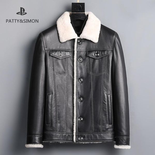 men's leather & faux haining jacket autumn winter sheep skin short fur one denim fashion, Black
men's leather & faux haining jacket autumn winter sheep skin short fur one denim fashion, Black