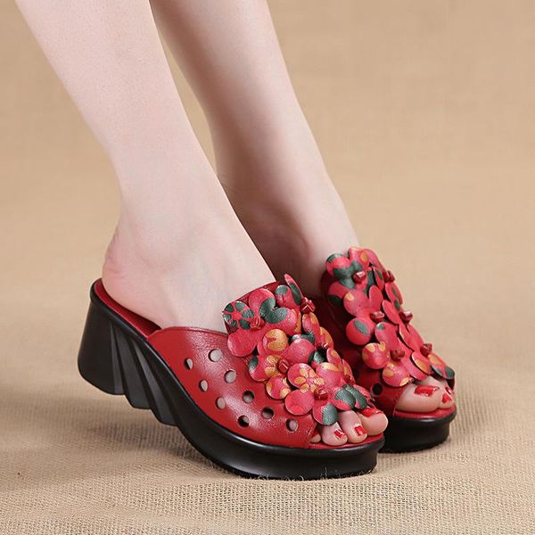 women's wedge slippers sandals summer retro fashion flower print hollow out woman platform shoes, Black
women's wedge slippers sandals summer retro fashion flower print hollow out woman platform shoes, Black
