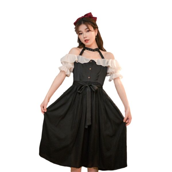gothic fashion off shoulder elegant party women summer black mesh sleeve vintage ruffle halter bandage tulle es, Black;gray
gothic fashion off shoulder elegant party women summer black mesh sleeve vintage ruffle halter bandage tulle es, Black;gray