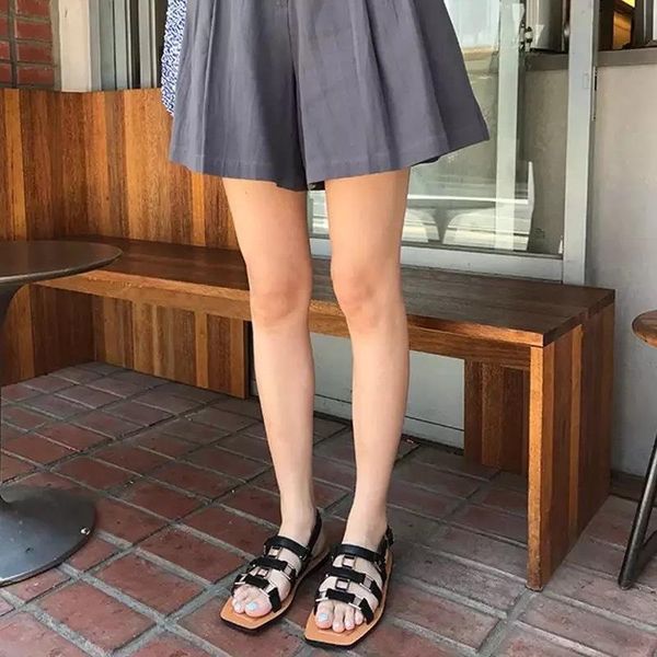 fashion women metal belt buckle gladiator beach sandals leather flats shoes casual open toe hollow out streetwear, Black
fashion women metal belt buckle gladiator beach sandals leather flats shoes casual open toe hollow out streetwear, Black