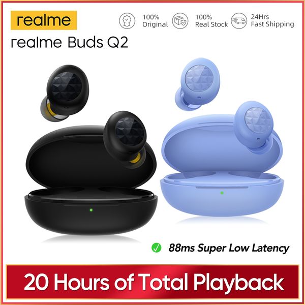 

realme buds q2 tws wireless headphones bluetooth 5.0 earphones touch control 20 hours of total playback 88ms er low latency