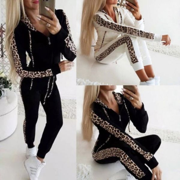 women's two piece pants autumn and winter new leopard print zipper sweater trousers suit women's clothing, White
women's two piece pants autumn and winter new leopard print zipper sweater trousers suit women's clothing, White