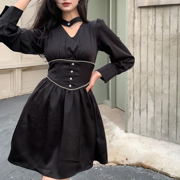casual dresses 2021 autumn fashion halter v-neck long-sleeve dress for women beading high waist slimming folds robe femme vintage vestidos, Black;gray
casual dresses 2021 autumn fashion halter v-neck long-sleeve dress for women beading high waist slimming folds robe femme vintage vestidos, Black;gray