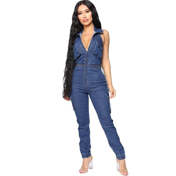 women's jumpsuits & rompers casual halter sleeveless denim jumpsuit 2021 autumn sexy, Black;white
women's jumpsuits & rompers casual halter sleeveless denim jumpsuit 2021 autumn sexy, Black;white