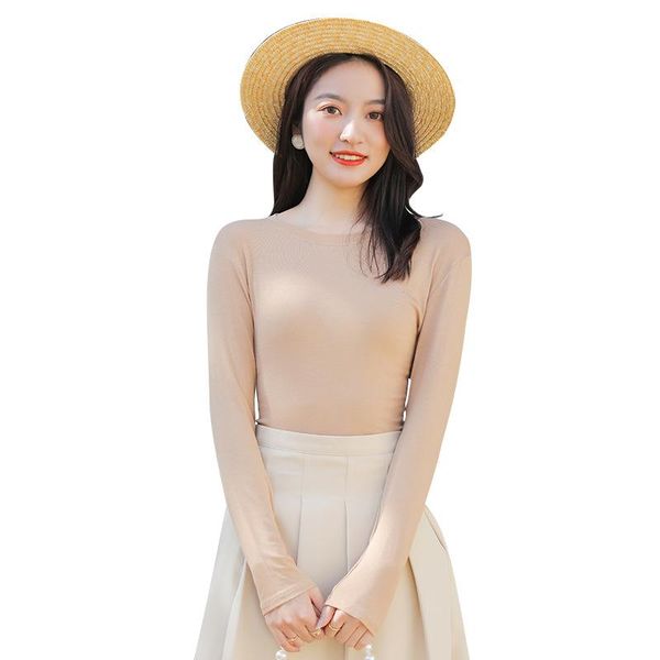 women's t-shirt bottom spring and autumn round neck modal inside long sleeve t shirt outside wearing slim high elastic coat, White
women's t-shirt bottom spring and autumn round neck modal inside long sleeve t shirt outside wearing slim high elastic coat, White