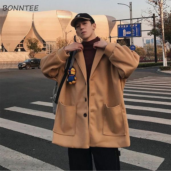men's trench coats men solid color woolen winter medium long outwear notched single breasted students all-match streetwear loose daily, Tan;black
men's trench coats men solid color woolen winter medium long outwear notched single breasted students all-match streetwear loose daily, Tan;black