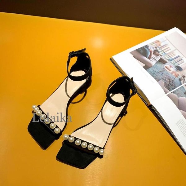 summer gold sliver square open-toed pearl strap ankle buckles sandals low heels slingback women shoes, Black 
summer gold sliver square open-toed pearl strap ankle buckles sandals low heels slingback women shoes, Black
