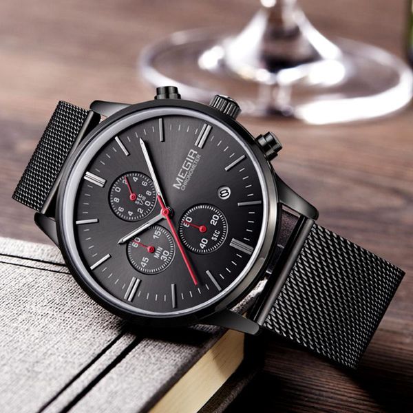 wristwatches 2021fashion megir brand men mesh stainless steel strap quartz sport&bussiness watch chronograph men's clock, Slivery;brown
wristwatches 2021fashion megir brand men mesh stainless steel strap quartz sport&bussiness watch chronograph men's clock, Slivery;brown