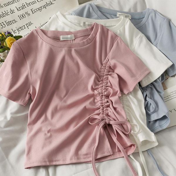 women's t-shirt drawstring bandage clothes women harajuku round neck t shirts femme folds basic tees short-sleeve pullovers summer, White
women's t-shirt drawstring bandage clothes women harajuku round neck t shirts femme folds basic tees short-sleeve pullovers summer, White