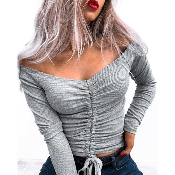 women's t-shirt 2021 slim fit tee women fashion casual solid color drawstring pleated t shirt long sleeve slash neck knitted, White
women's t-shirt 2021 slim fit tee women fashion casual solid color drawstring pleated t shirt long sleeve slash neck knitted, White