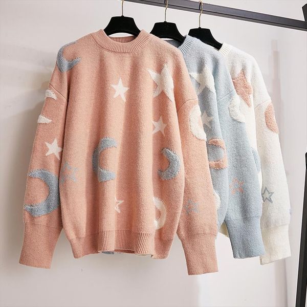 women pull and stars moon womens sweater casual jumper for sweet knitwear pink pullovers, White;black
women pull and stars moon womens sweater casual jumper for sweet knitwear pink pullovers, White;black