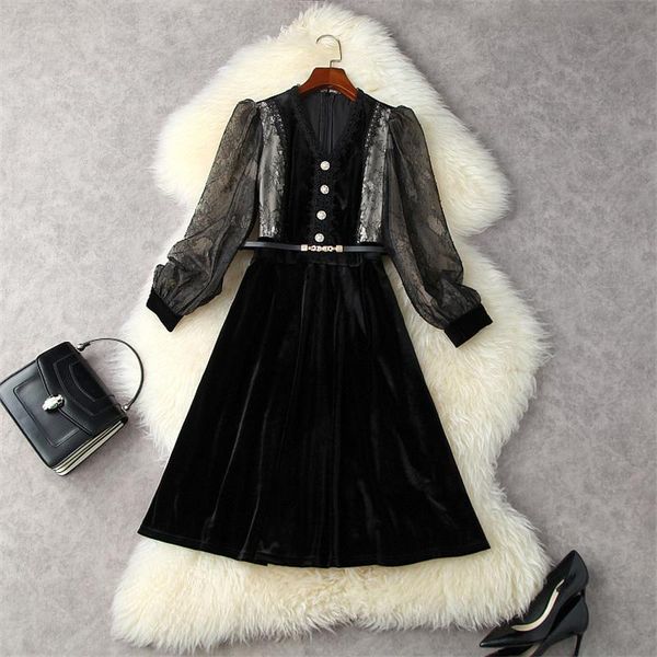casual dresses elegant hollow out lace sleeves patchwork black velvet dress for autumn women clothes fashion v neck short aline party vestid, Black;gray
casual dresses elegant hollow out lace sleeves patchwork black velvet dress for autumn women clothes fashion v neck short aline party vestid, Black;gray