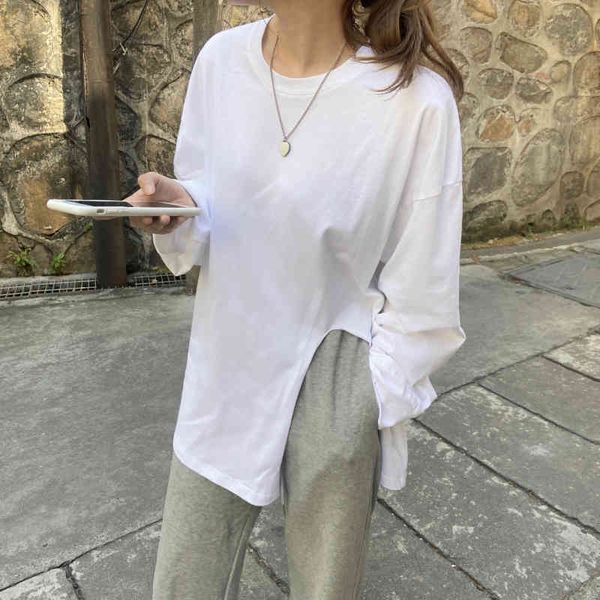 long women harajuku shirts sleeve split t-shirt v-neck round neck loose white solid casual 252f 210420
long women harajuku shirts sleeve split t-shirt v-neck round neck loose white solid casual 252f 210420