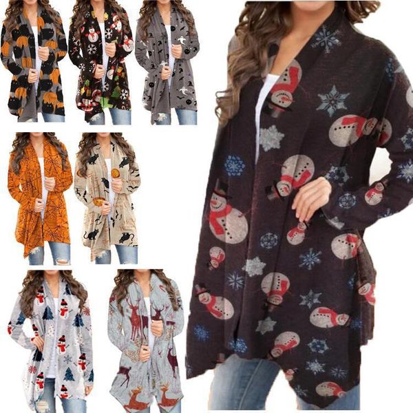 women's knitwear halloween pumpkin print casual long-sleeved cardigan for women, White
women's knitwear halloween pumpkin print casual long-sleeved cardigan for women, White