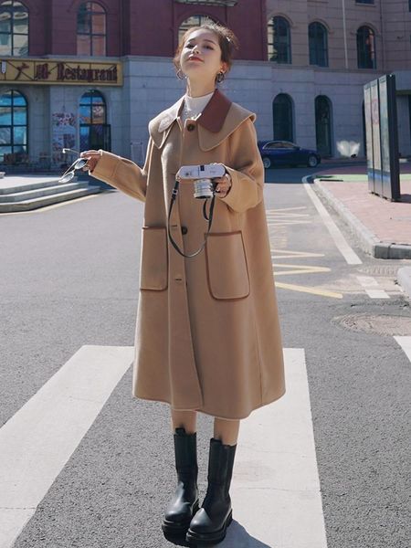 women's wool & blends woolen coat women mid-length 2021 winter korean style loose over the knee female fashion turndown collar outerwea, Black
women's wool & blends woolen coat women mid-length 2021 winter korean style loose over the knee female fashion turndown collar outerwea, Black
