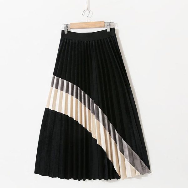 spring autumn retro high waist gold velvet color contrast splicing medium length pleated skirt women's y192 skirts, Black
spring autumn retro high waist gold velvet color contrast splicing medium length pleated skirt women's y192 skirts, Black