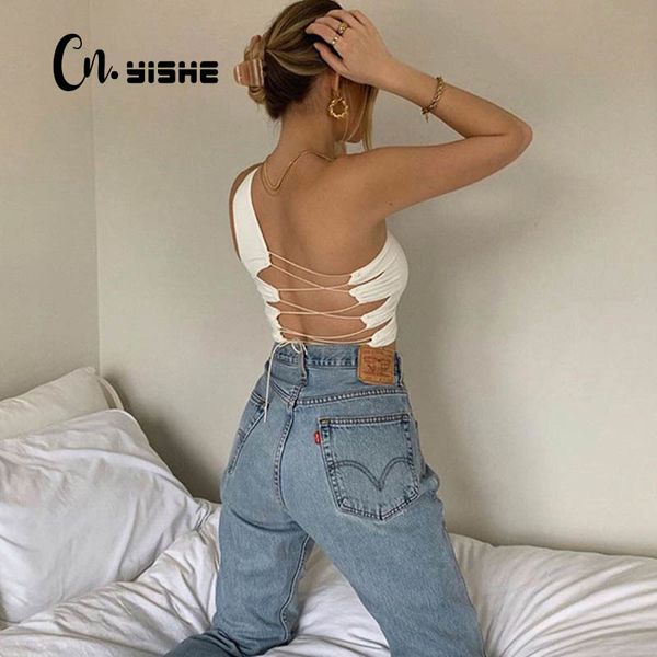 cnyishe one shoulder fashion backless lace up crop for women summer bandage sleeveless cropped t shirt female 210419, White
cnyishe one shoulder fashion backless lace up crop for women summer bandage sleeveless cropped t shirt female 210419, White
