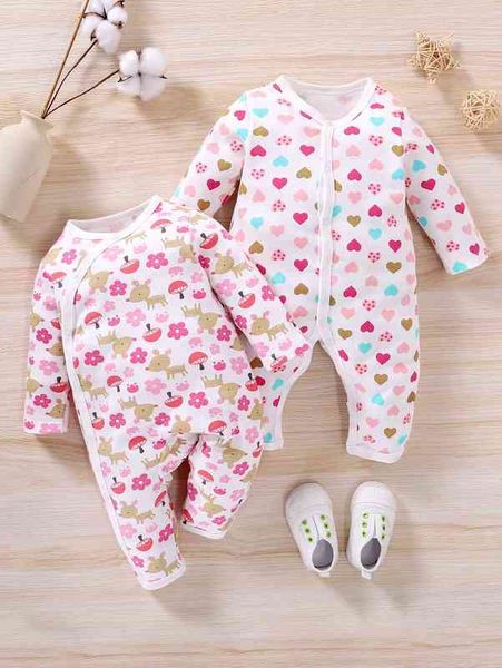 baby 2pcs heart & cartoon graphic jumpsuit she, Blue